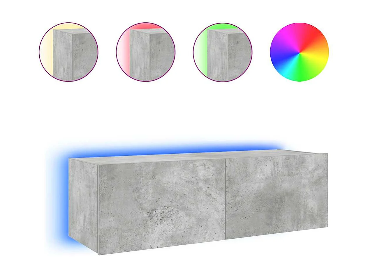 Berkfield TV Wall Cabinet with LED Lights Concrete Grey 100x35x31 cm