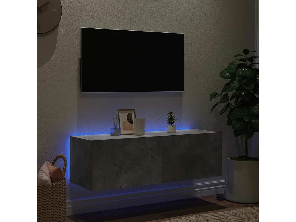 Berkfield TV Wall Cabinet with LED Lights Concrete Grey 100x35x31 cm