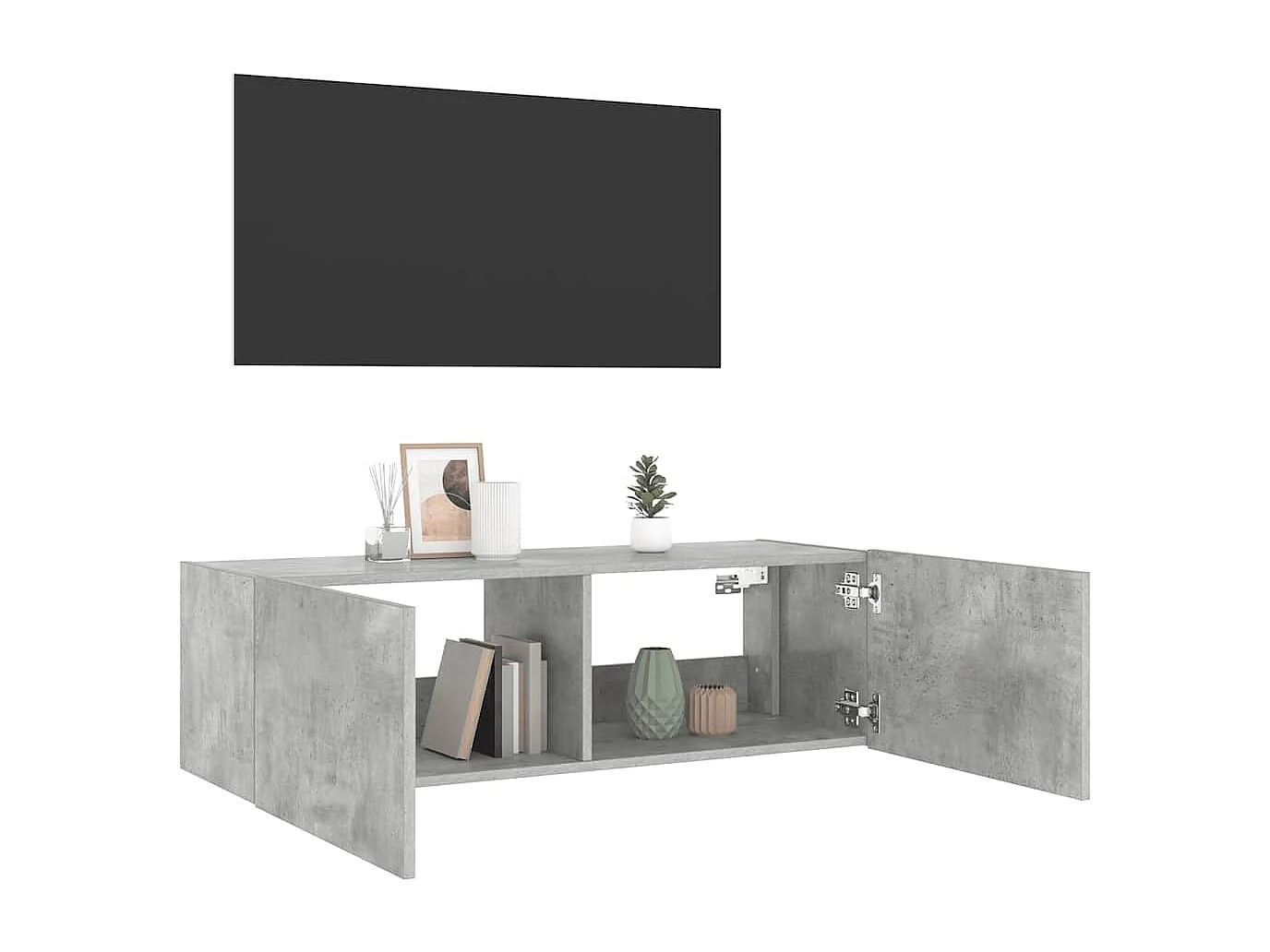 Berkfield TV Wall Cabinet with LED Lights Concrete Grey 100x35x31 cm
