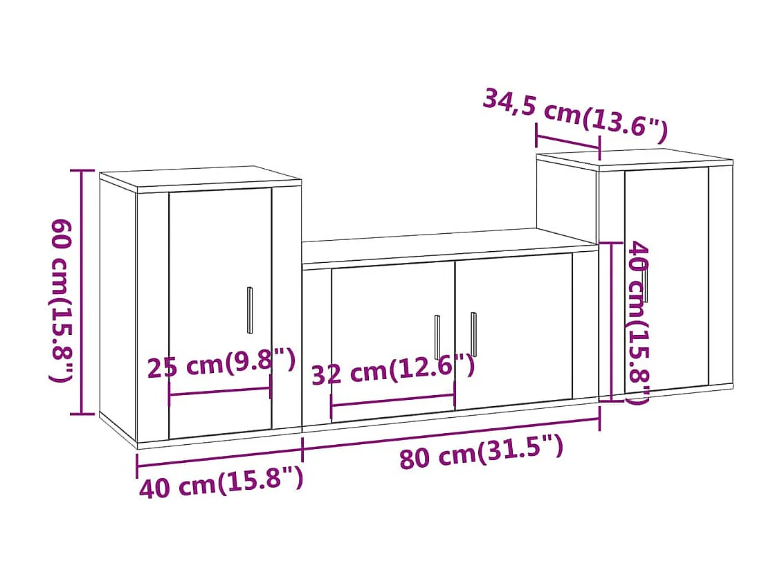 Berkfield 3 Piece TV Cabinet Set Grey Sonoma Engineered Wood
