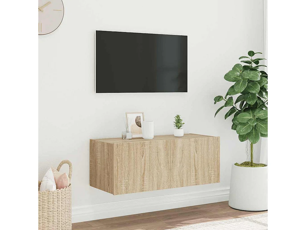 Berkfield TV Wall Cabinet with LED Lights Sonoma Oak 80x35x31 cm