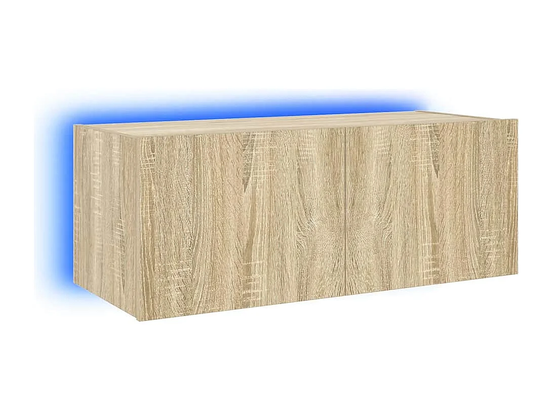 Berkfield TV Wall Cabinet with LED Lights Sonoma Oak 80x35x31 cm