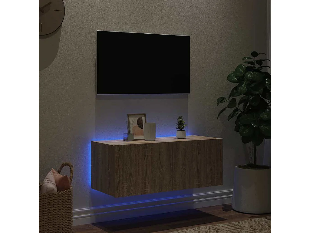 Berkfield TV Wall Cabinet with LED Lights Sonoma Oak 80x35x31 cm