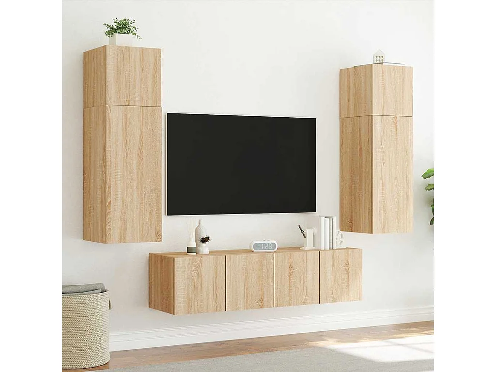 Berkfield TV Wall Cabinet with LED Lights Sonoma Oak 80x35x31 cm