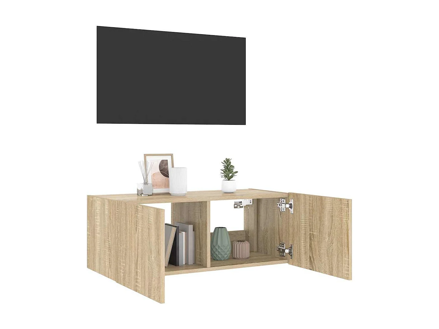 Berkfield TV Wall Cabinet with LED Lights Sonoma Oak 80x35x31 cm