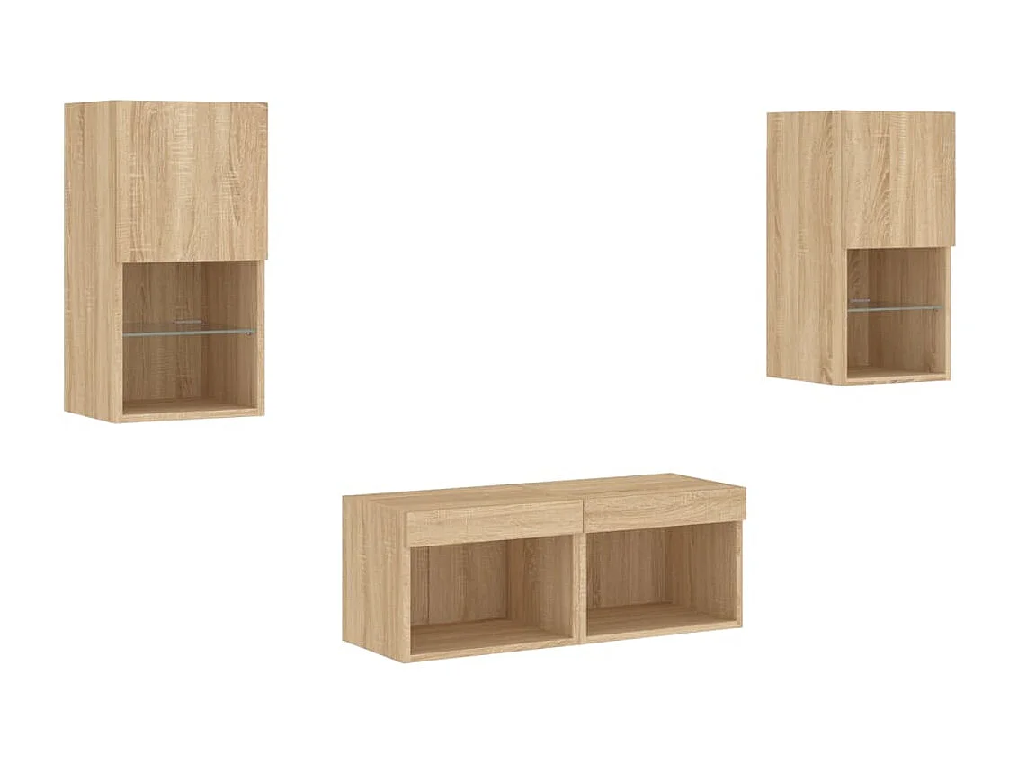 Berkfield 4 Piece TV Wall Cabinets with LED Lights Sonoma Oak