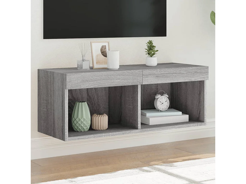 Berkfield TV Cabinet with LED Lights Grey Sonoma 80x30x30 cm