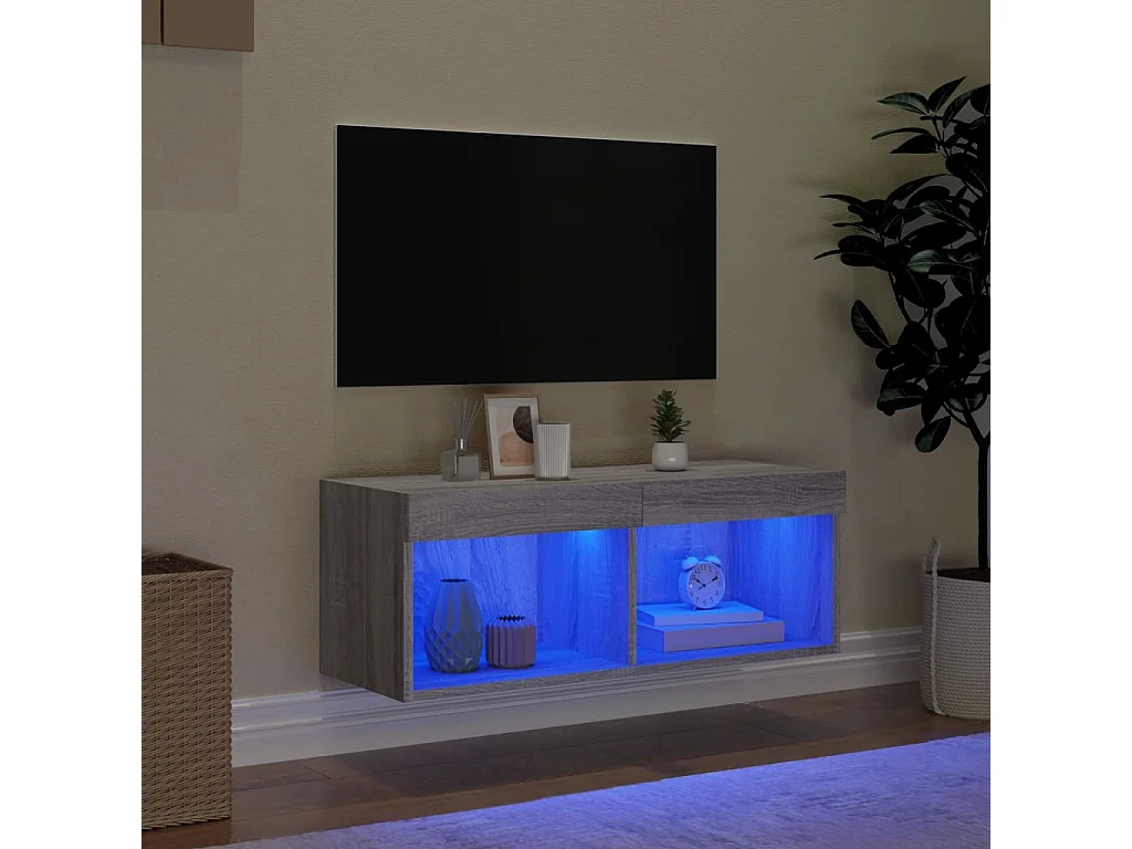 Berkfield TV Cabinet with LED Lights Grey Sonoma 80x30x30 cm