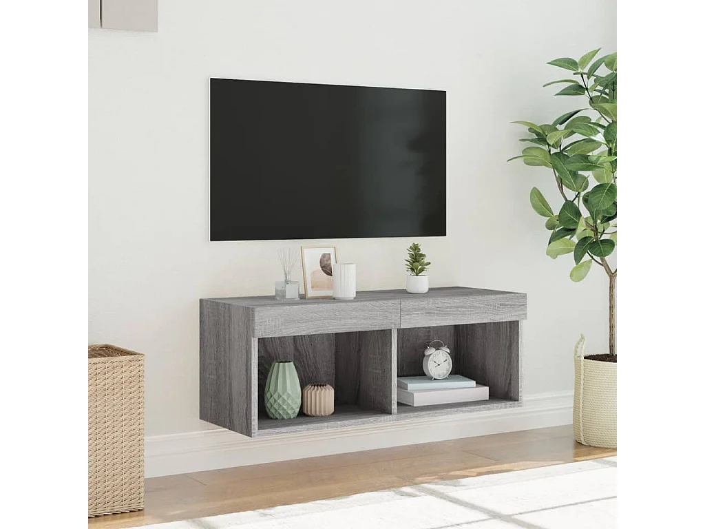 Berkfield TV Cabinet with LED Lights Grey Sonoma 80x30x30 cm
