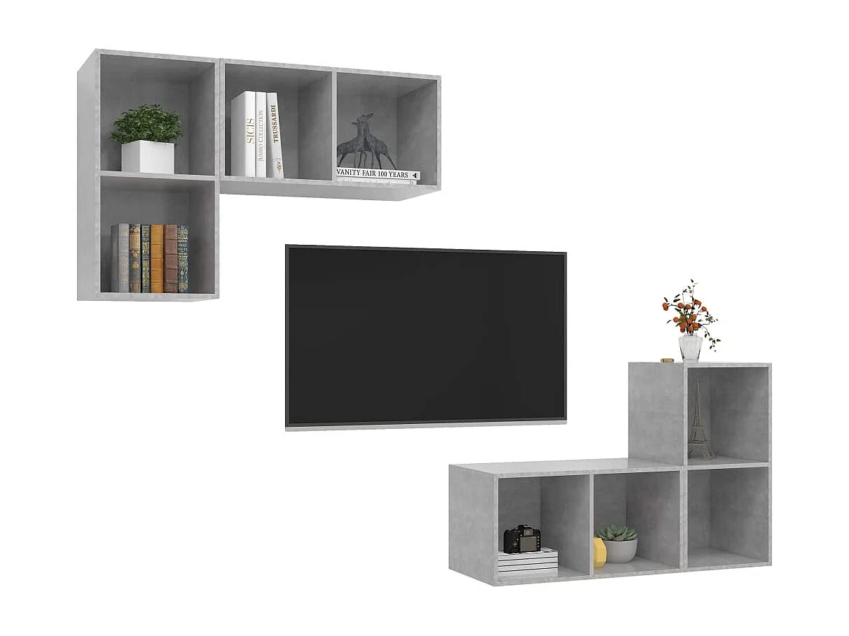 Berkfield Wall-mounted TV Cabinets 4 pcs Concrete Grey Engineered Wood