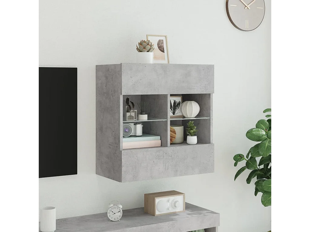 Berkfield TV Wall Cabinet with LED Lights Concrete Grey 58.5x30x60.5 cm