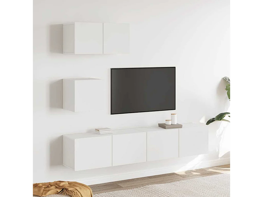 Berkfield 4 Piece TV Cabinet Set White Engineered Wood