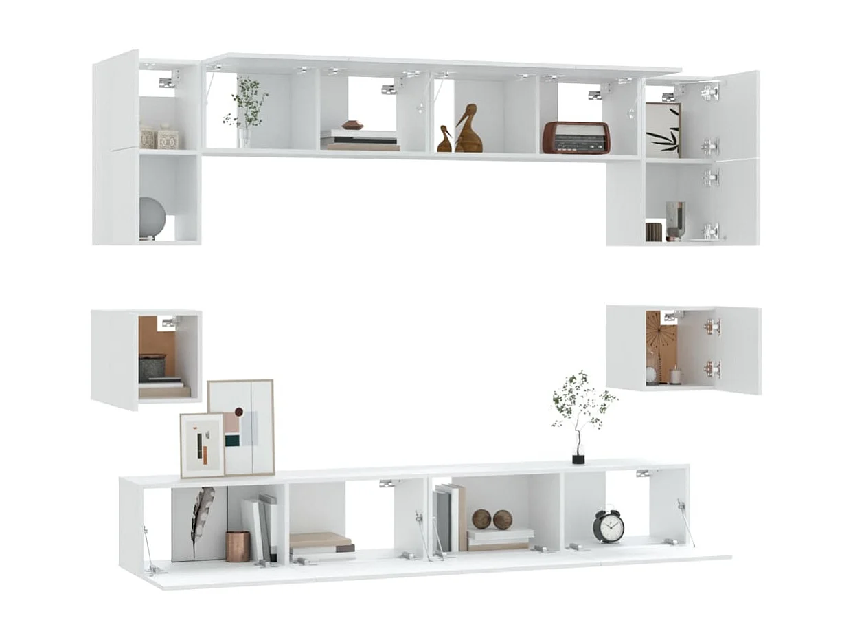 Berkfield 8 Piece TV Cabinet Set White Engineered Wood