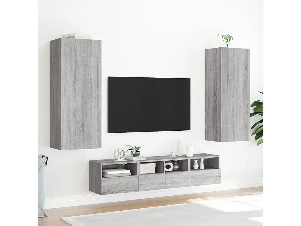 Berkfield TV Wall Cabinet Grey Sonoma 40.5x30x102 cm Engineered Wood