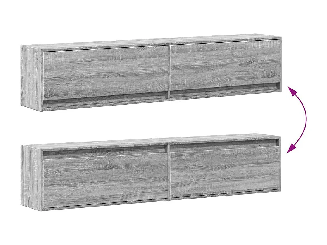Berkfield TV Wall Cabinet with LED Grey Sonoma 180x31x38 cm