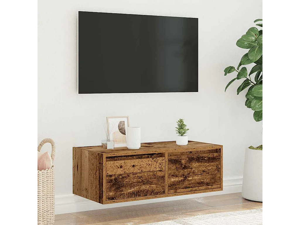 Berkfield TV Cabinet with LED Lights Old Wood 75x35.5x25 cm