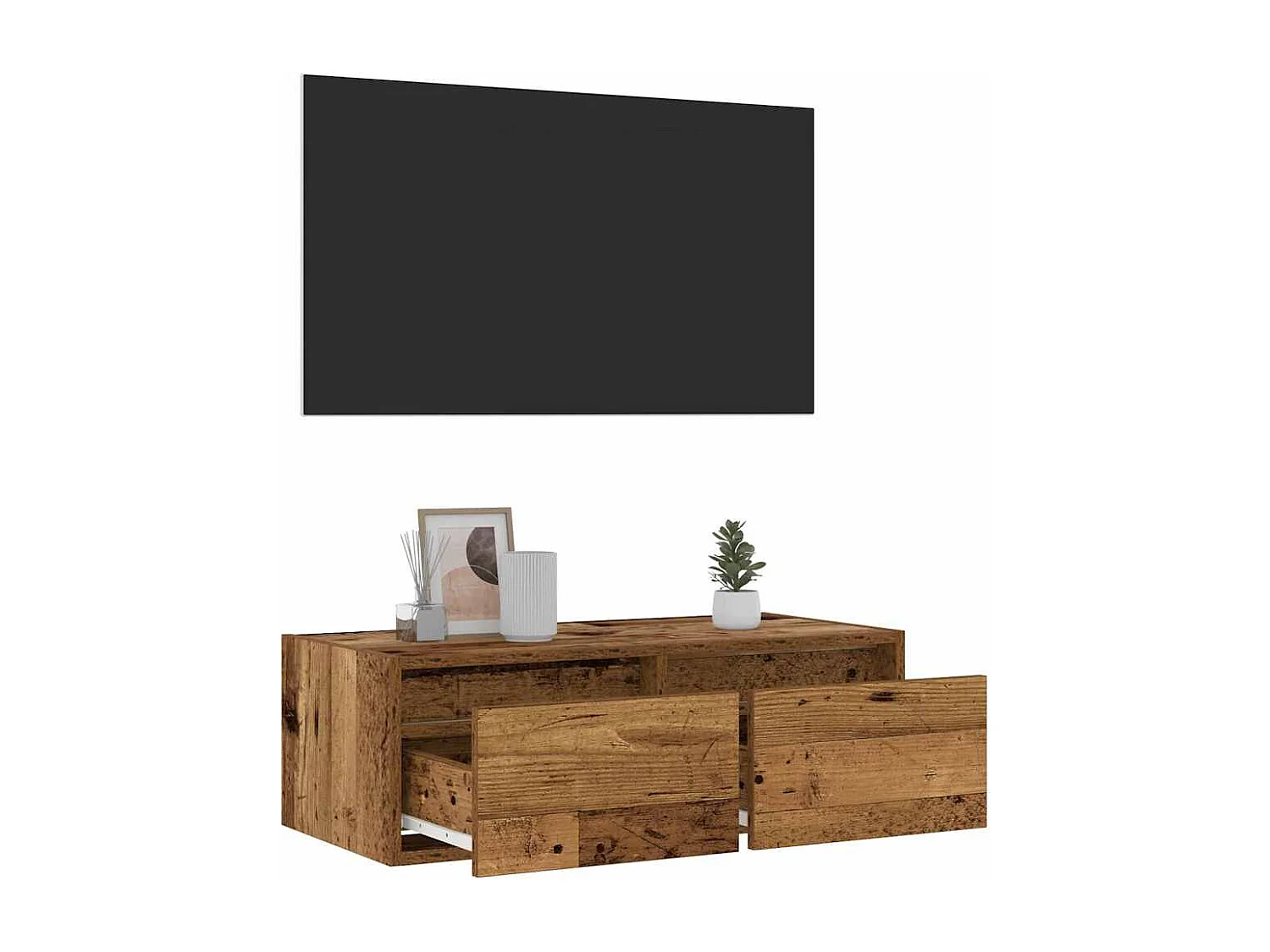 Berkfield TV Cabinet with LED Lights Old Wood 75x35.5x25 cm