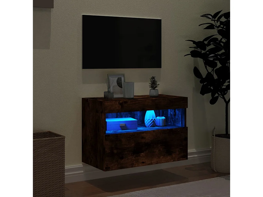 Berkfield TV Wall Cabinet with LED Lights Smoked Oak 60x30x40 cm