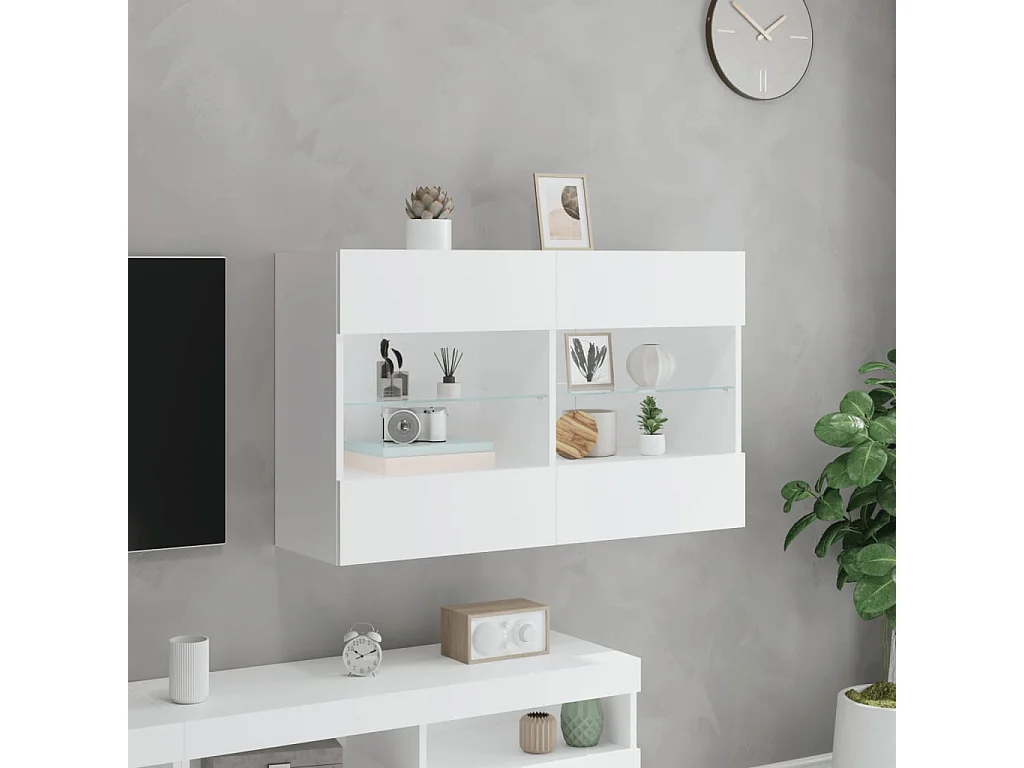 Berkfield TV Wall Cabinet with LED Lights White 98.5x30x60.5 cm