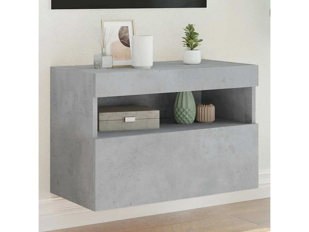 Berkfield TV Wall Cabinet with LED Lights Concrete Grey 60x30x40 cm