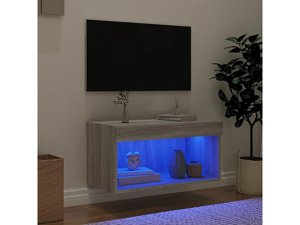 Berkfield TV Cabinet with LED Lights Grey Sonoma 60x30x30 cm