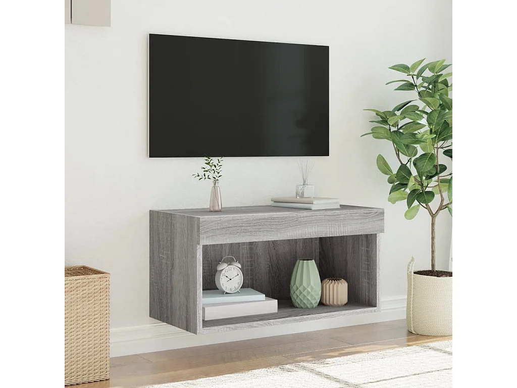 Berkfield TV Cabinet with LED Lights Grey Sonoma 60x30x30 cm