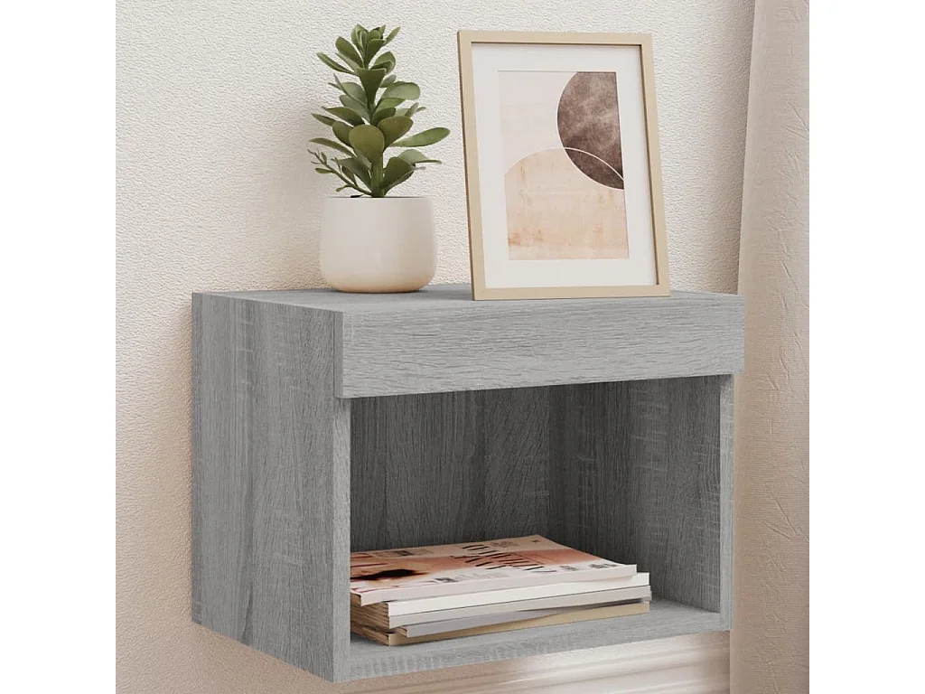 Berkfield Bedside Cabinet with LED Lights Wall-mounted Grey Sonoma