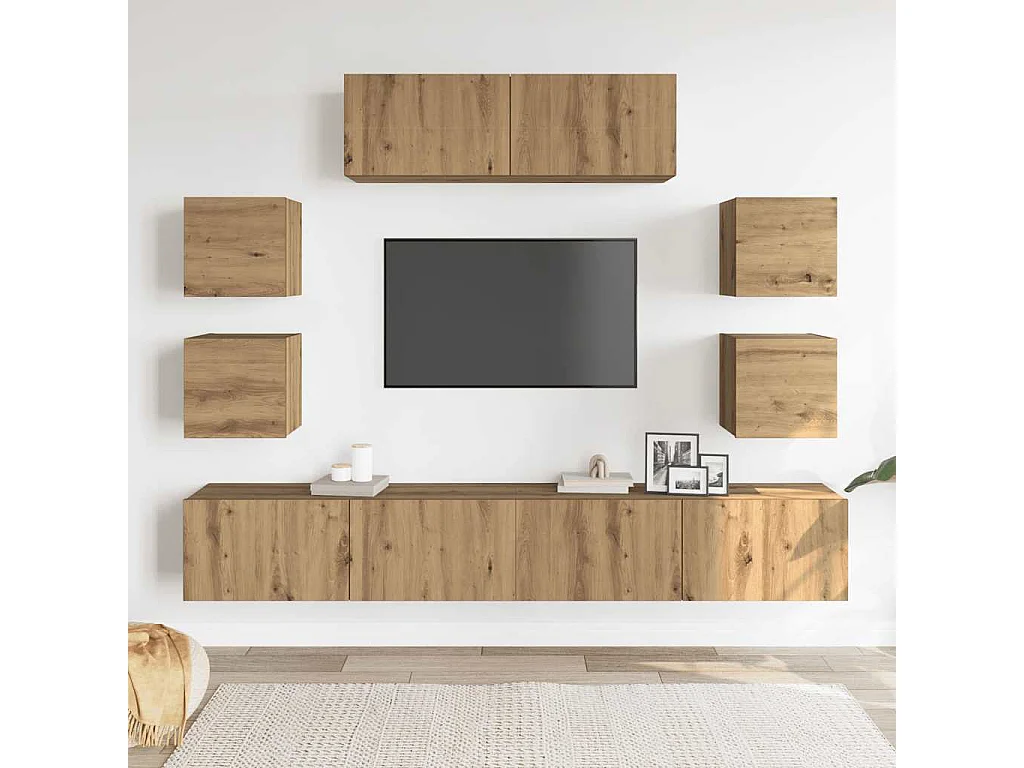 Berkfield 7 Piece TV Cabinet Set Wall-mounted Artisan Oak Engineered Wood