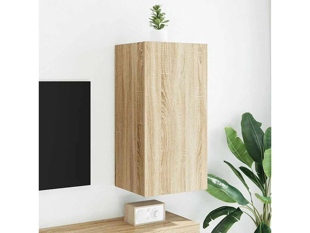 Berkfield TV Wall Cabinet with LED Lights Sonoma Oak 40.5x35x80 cm