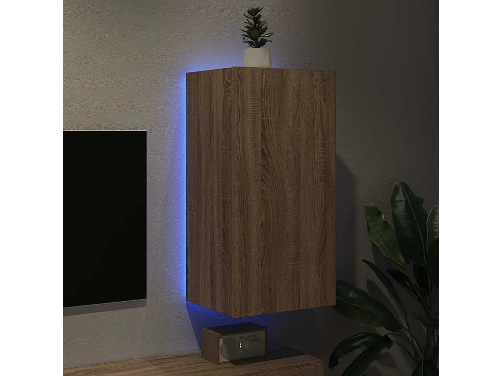 Berkfield TV Wall Cabinet with LED Lights Sonoma Oak 40.5x35x80 cm