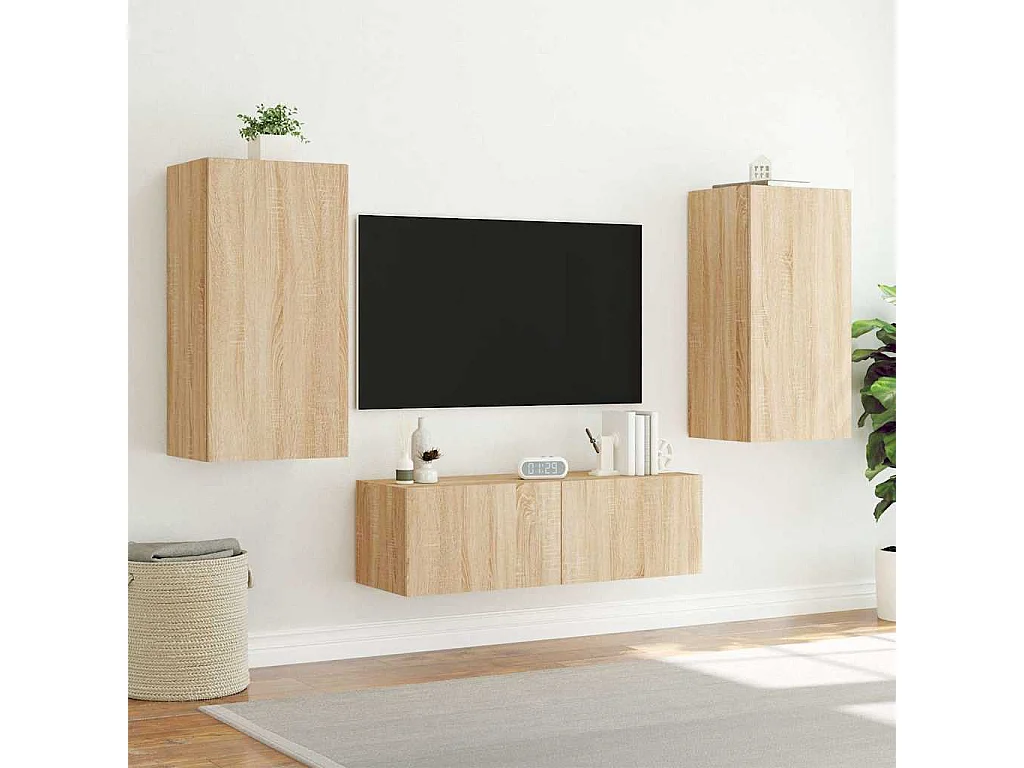 Berkfield TV Wall Cabinet with LED Lights Sonoma Oak 40.5x35x80 cm