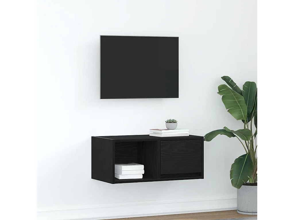 Berkfield TV Cabinet Black Oak 60x31x25.5 cm Engineered Wood