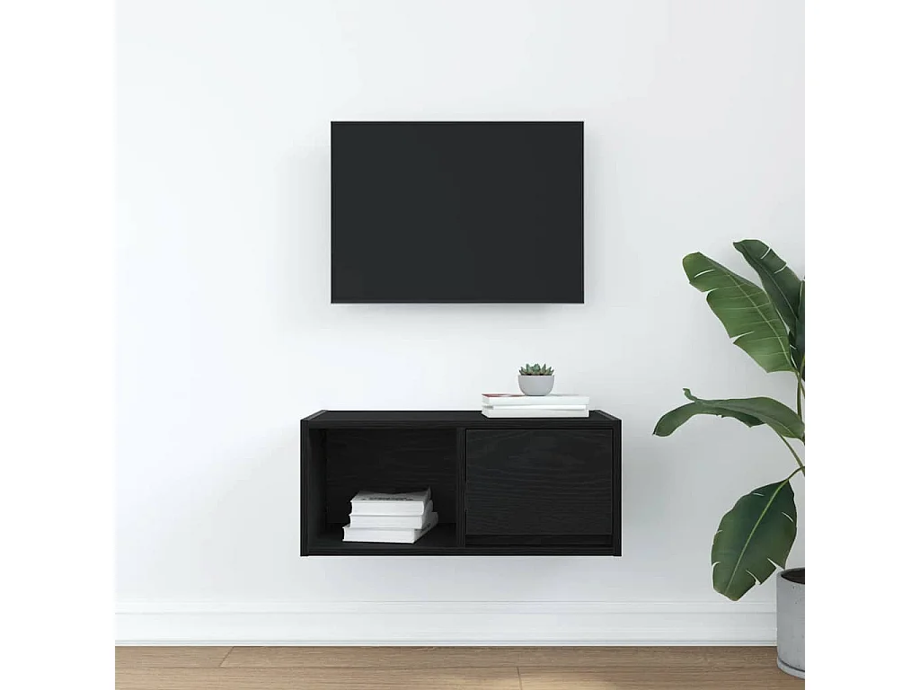 Berkfield TV Cabinet Black Oak 60x31x25.5 cm Engineered Wood