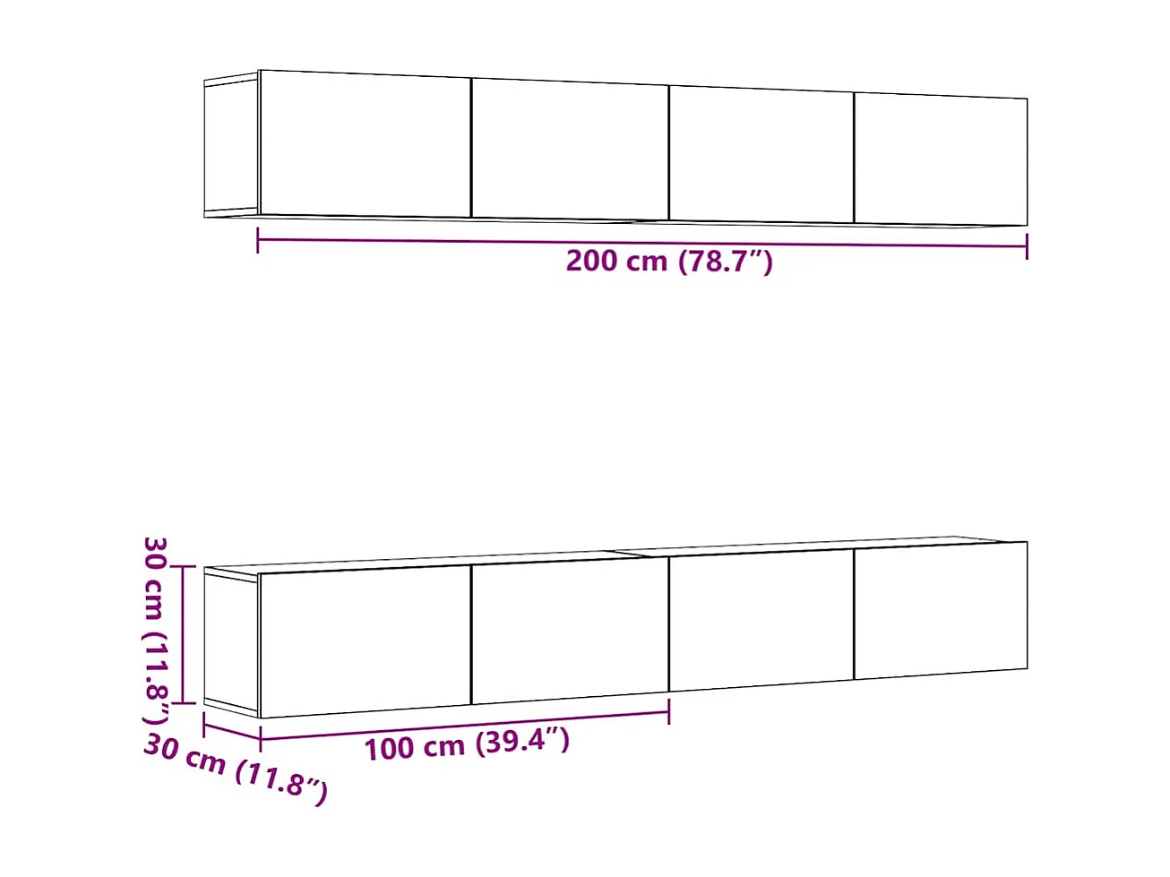 Berkfield Wall Mounted TV Cabinets 4 pcs Old Wood 100x30x30 cm