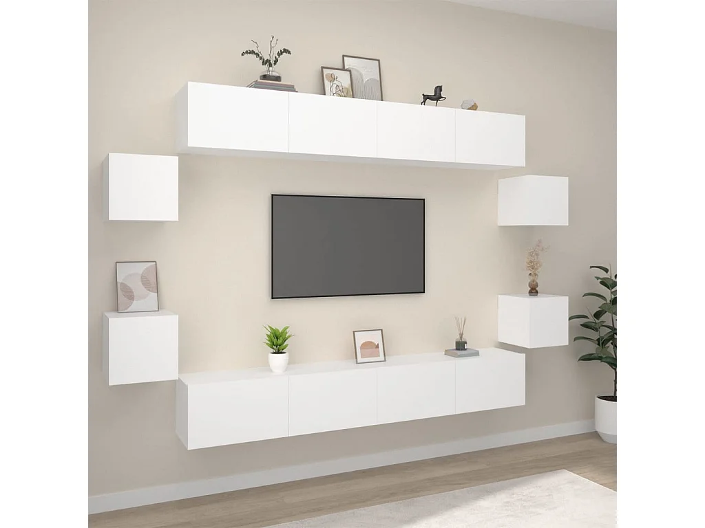 Berkfield 8 Piece TV Cabinet Set White Engineered Wood