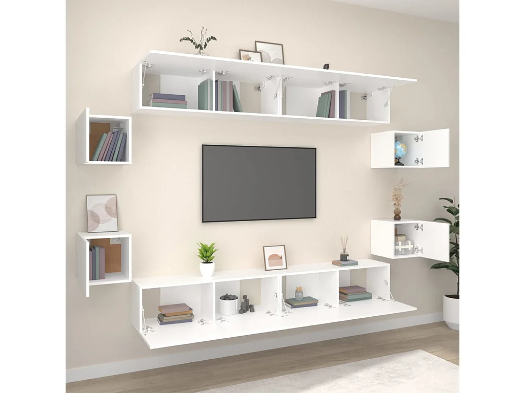Berkfield 8 Piece TV Cabinet Set White Engineered Wood
