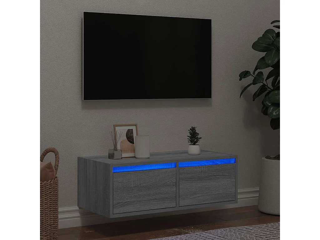 Berkfield TV Cabinet with LED Lights Grey Sonoma 75x35.5x25 cm