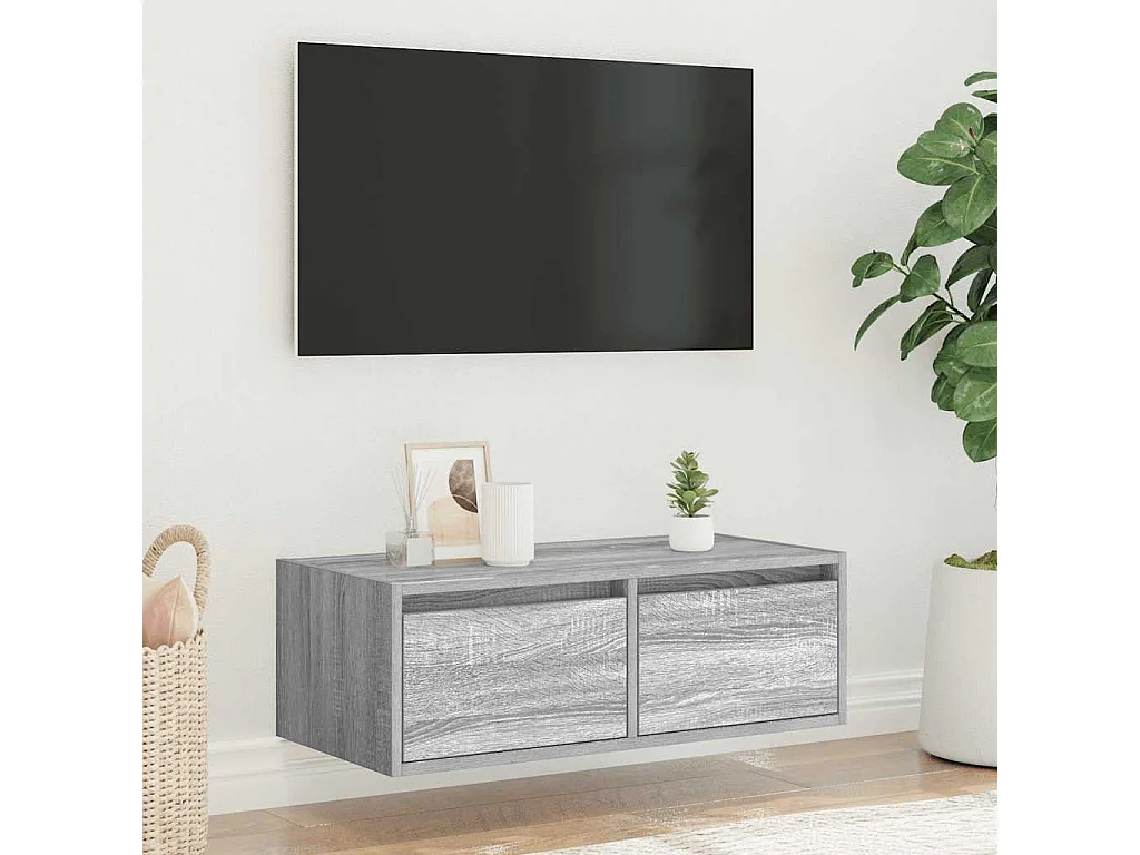 Berkfield TV Cabinet with LED Lights Grey Sonoma 75x35.5x25 cm
