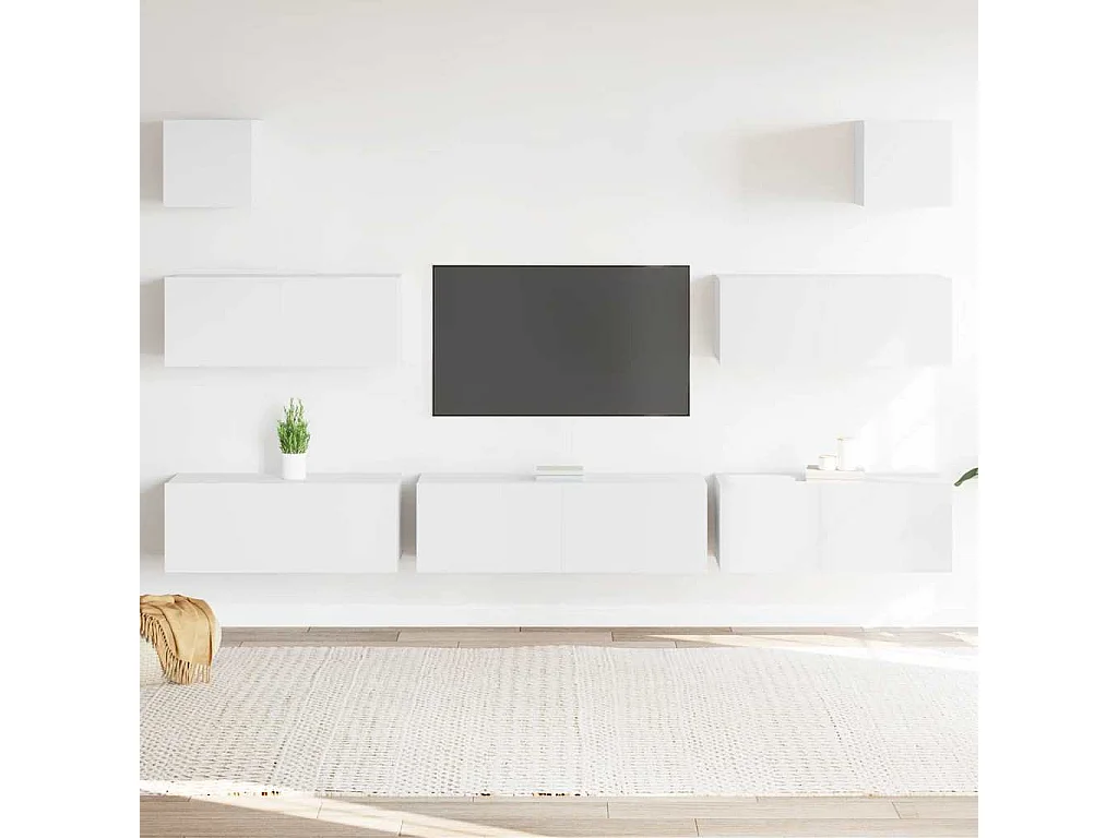 Berkfield 7 Piece TV Cabinet Set White Engineered Wood