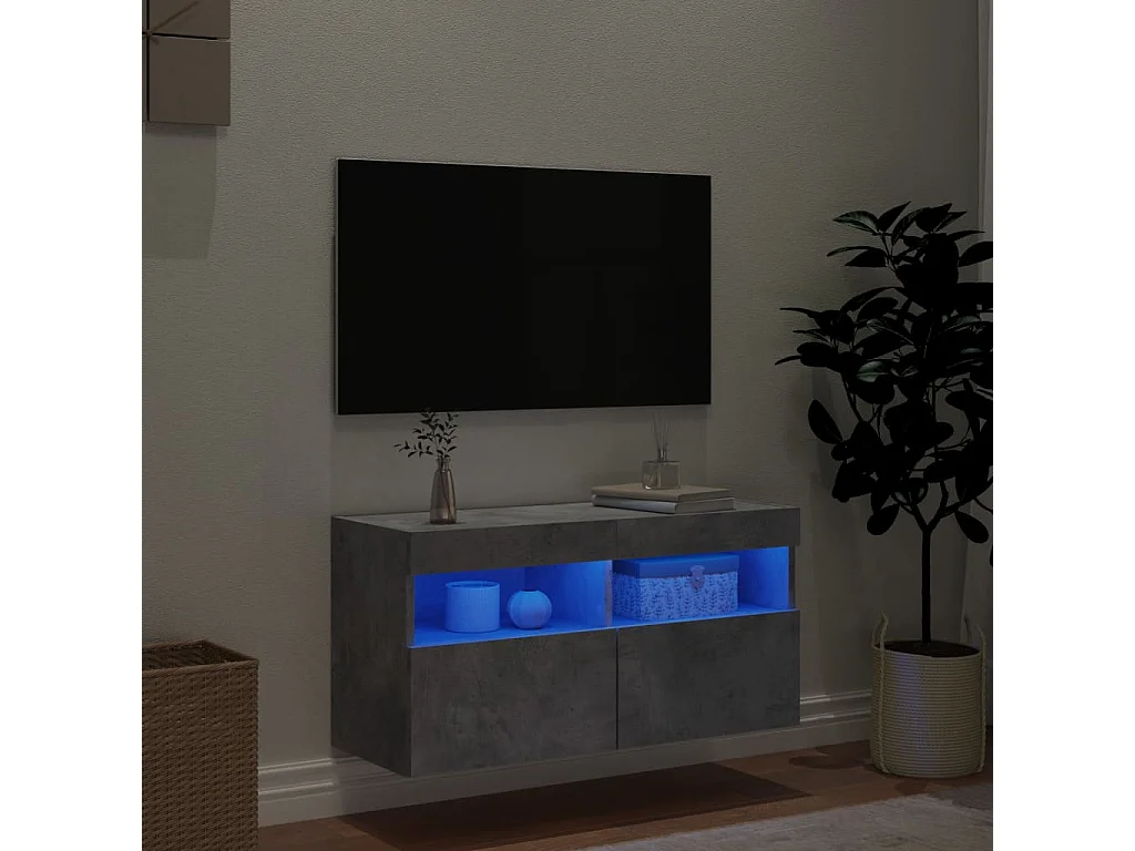 Berkfield TV Wall Cabinet with LED Lights Concrete Grey 80x30x40 cm
