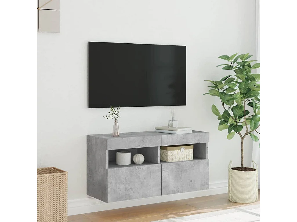 Berkfield TV Wall Cabinet with LED Lights Concrete Grey 80x30x40 cm