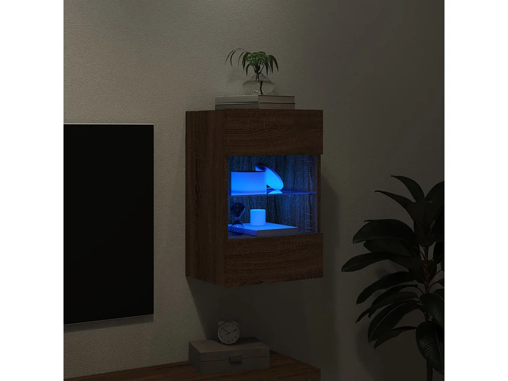 Berkfield TV Wall Cabinet with LED Lights Brown Oak 40x30x60.5 cm