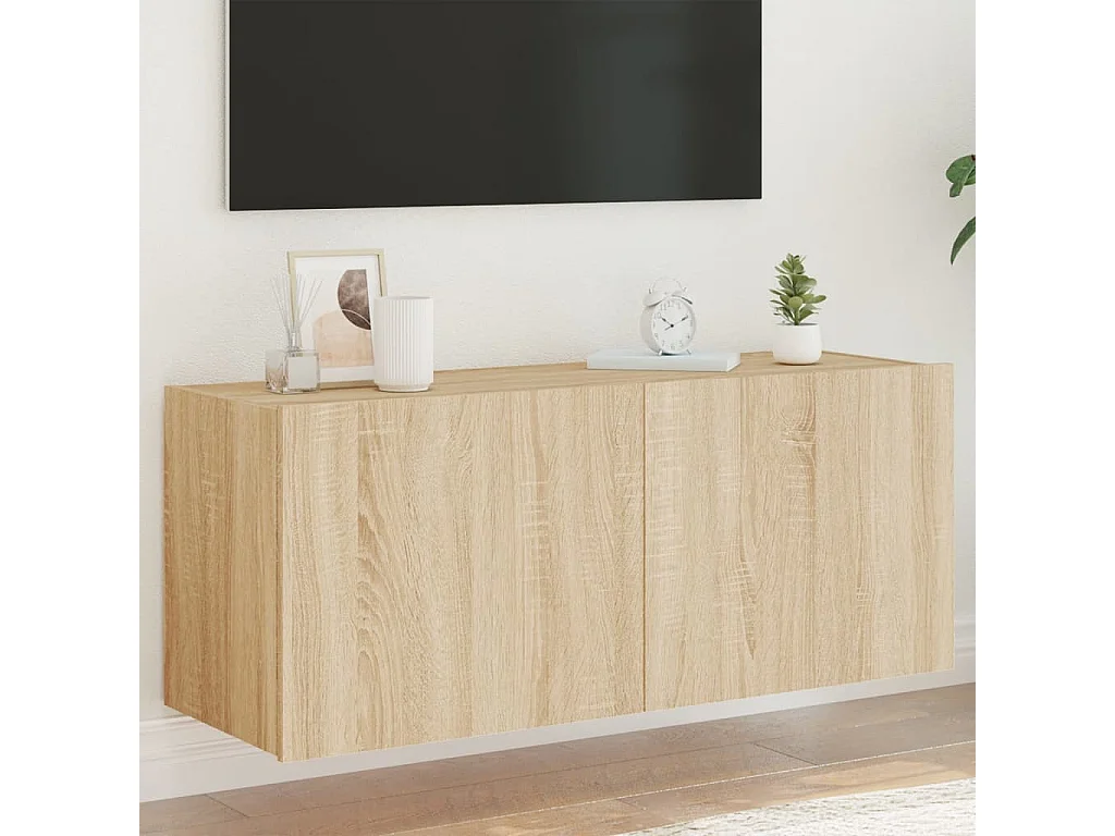 Berkfield TV Wall Cabinet with LED Lights Sonoma Oak 100x35x41 cm