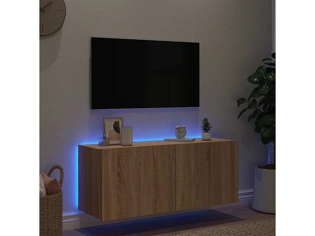 Berkfield TV Wall Cabinet with LED Lights Sonoma Oak 100x35x41 cm
