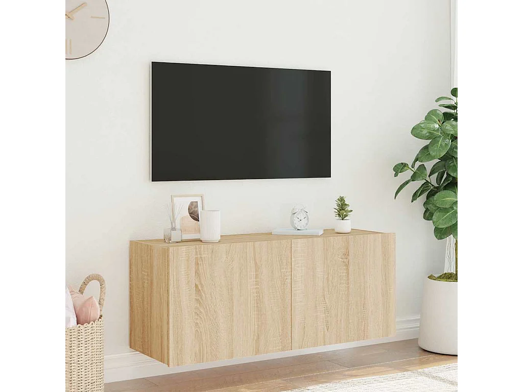Berkfield TV Wall Cabinet with LED Lights Sonoma Oak 100x35x41 cm