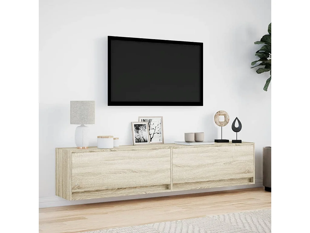 Berkfield TV Wall Cabinet with LED Sonoma Oak 180x31x38 cm