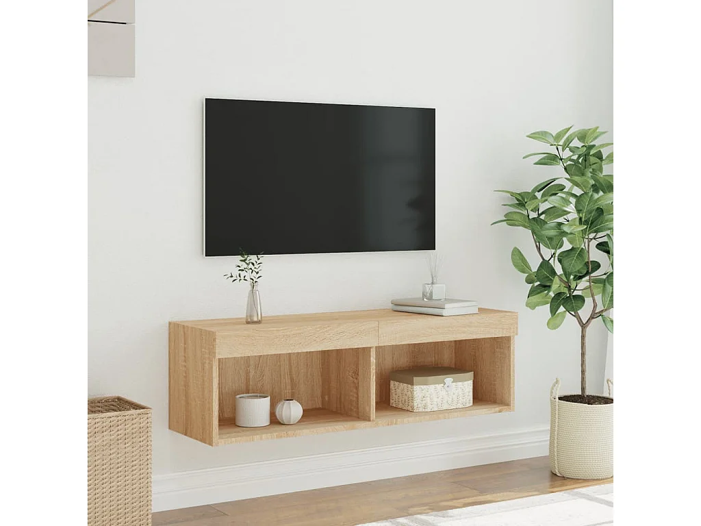 Berkfield TV Cabinet with LED Lights Sonoma Oak 100x30x30 cm