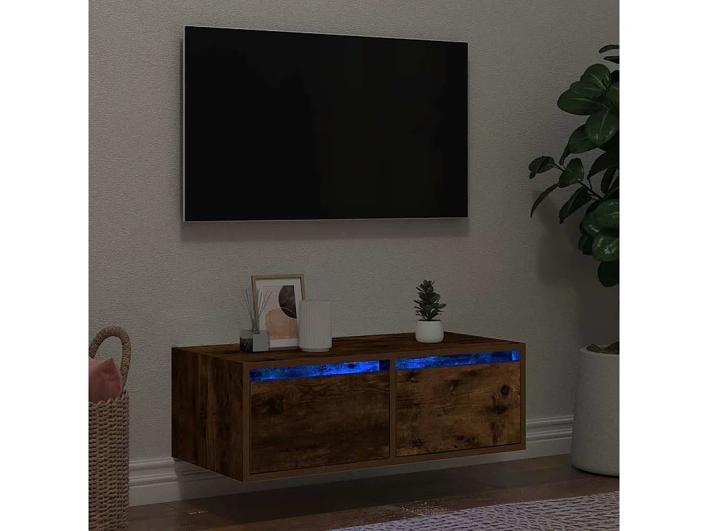 Berkfield TV Cabinet with LED Lights Smoked Oak 75x35.5x25 cm