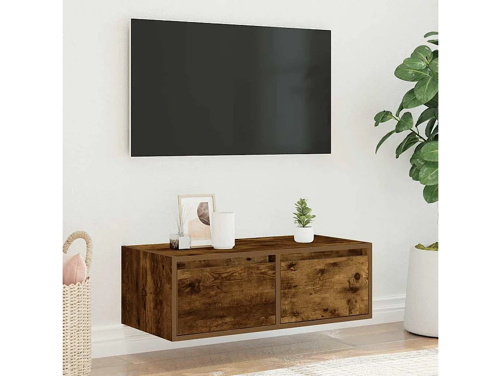 Berkfield TV Cabinet with LED Lights Smoked Oak 75x35.5x25 cm