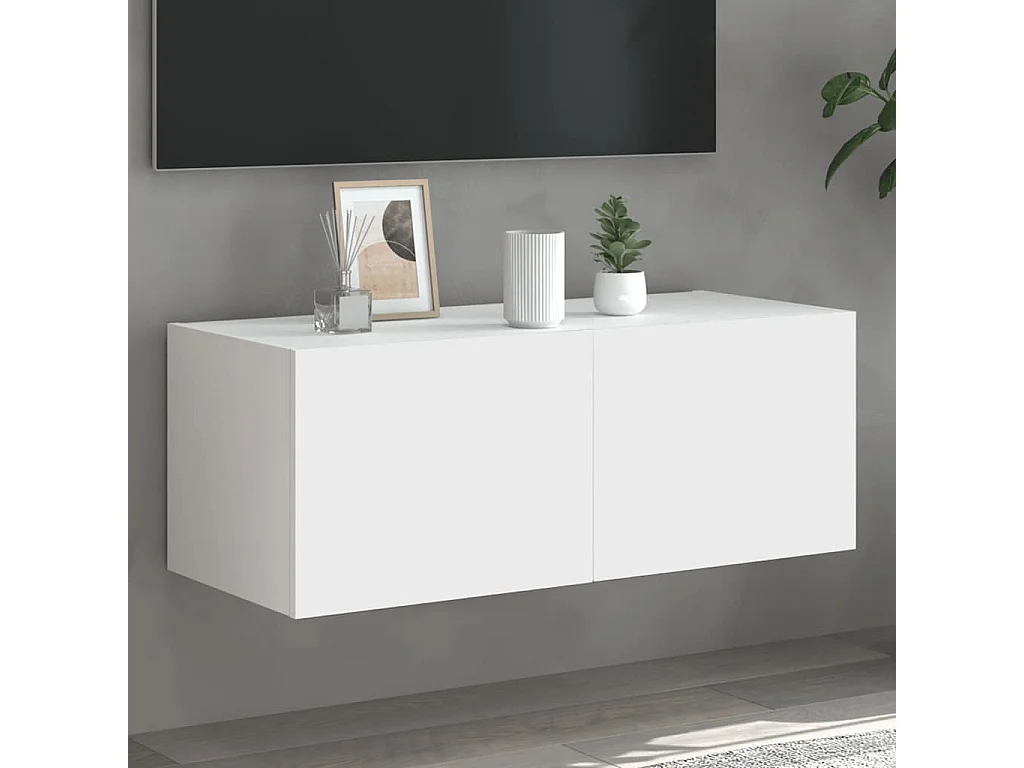 Berkfield TV Wall Cabinet with LED Lights White 80x35x31 cm